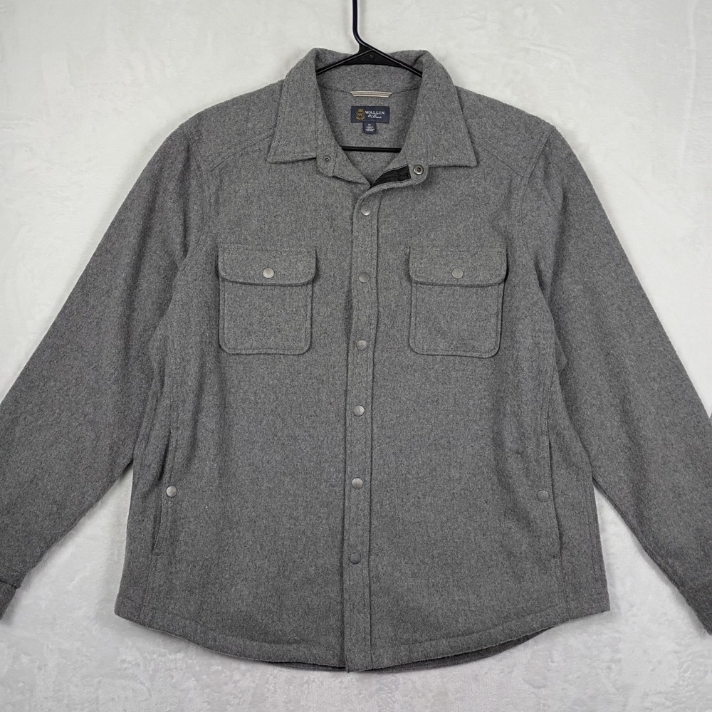Wallin & Bros Shirt Jacket Mens XL Gray Wool Blend Snap Front Utility Gorpcore
